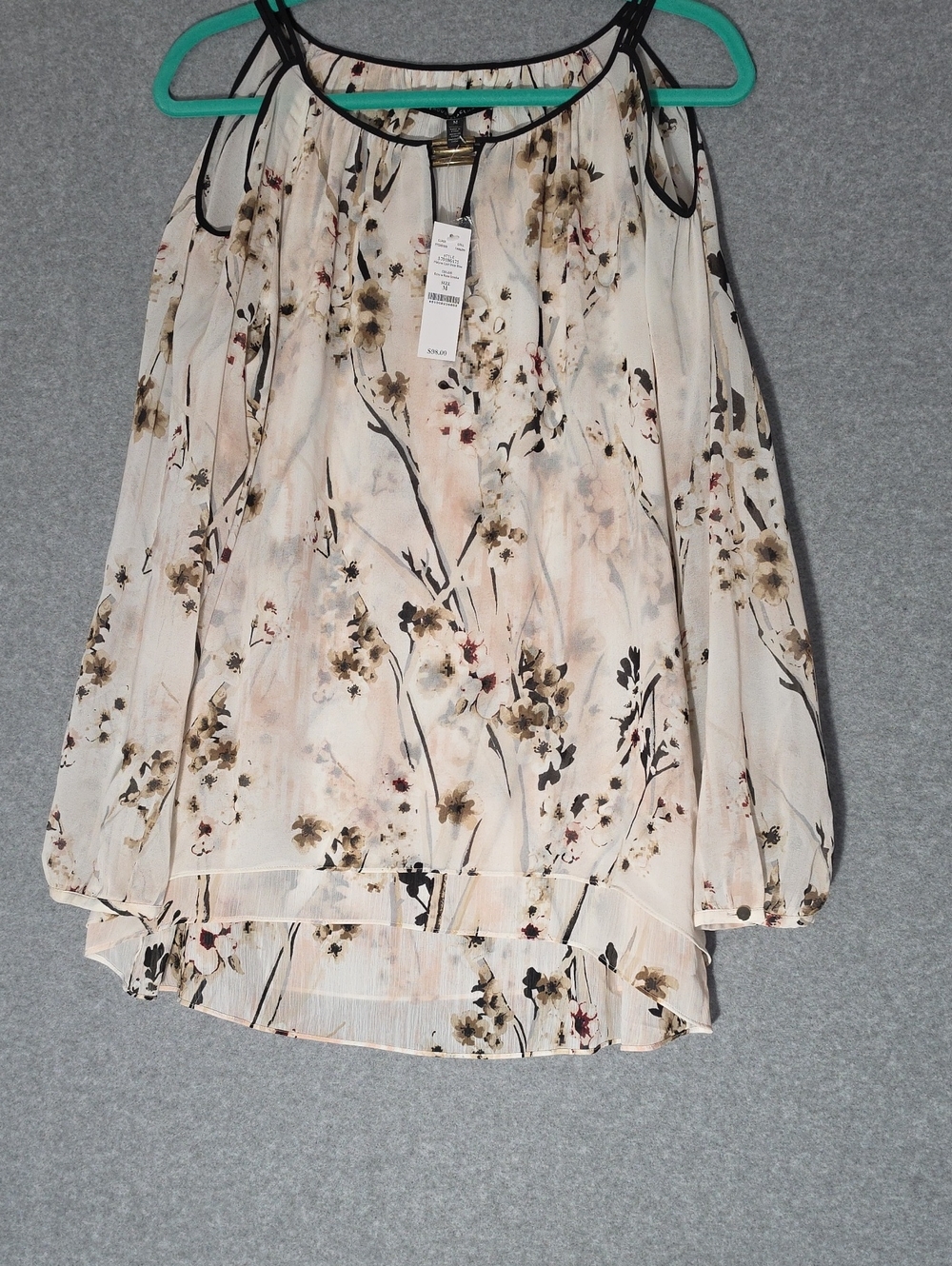 White House Black Market Cream Floral Cold-Shoulder Blouse